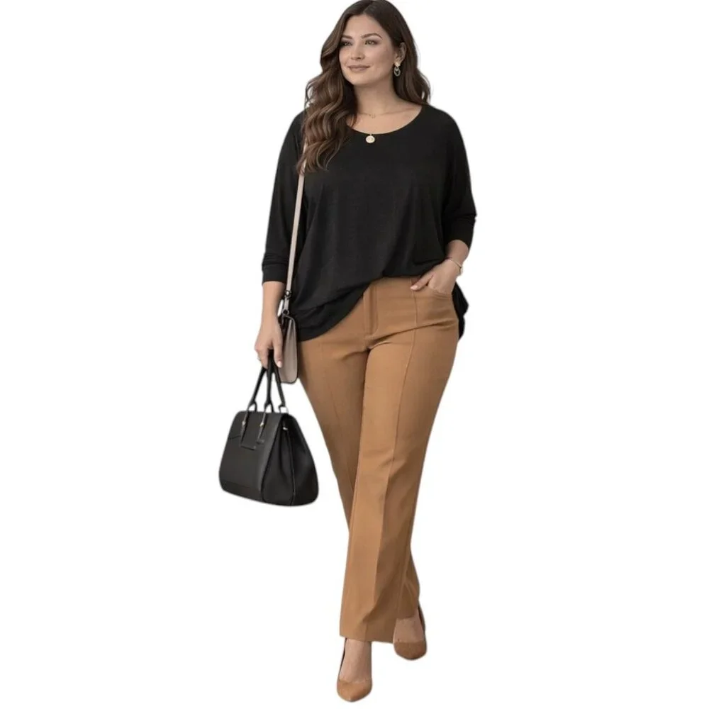 Black Plus Size Tunic Top Asymmetrical Hem Long Sleeve Cotton Stretch 2XL - Picture 3 of 5